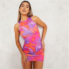 I Saw It First Abstract Print Jersey Racer Neck Bodycon Dress