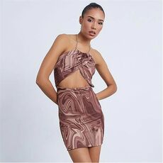 I Saw It First Abstract Print Chain Neckline Cut Out Mini Dress