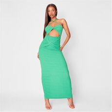 Missguided Textured Twist Front Halterneck Cut Out Midaxi Dress