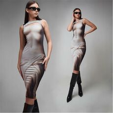 Missguided Statue Body Print Cut Out Bodycon Slinky Midaxi Dress