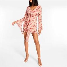 Missguided Floral Tie Mesh Overlay Mini Dress