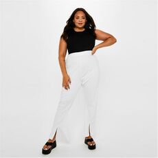 Missguided Plus Size Rib High Waisted Flared Trousers