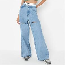 Missguided Ripped Thigh Wide Leg Jeans