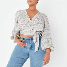 Missguided Plus Size Floral Print Wrap Front Cropped Blouse