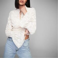 Missguided Jacquard Wrap Cropped Blouse