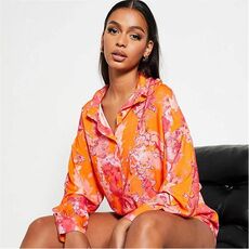 I Saw It First Abstract Print Button Front Oversized Shirt