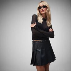 Missguided Lace Waist Pleated Faux Leather Mini Skirt