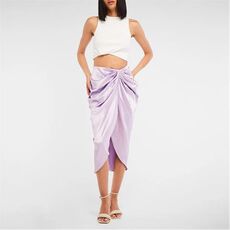 Missguided Satin Pleated Ruched Midi Skirt