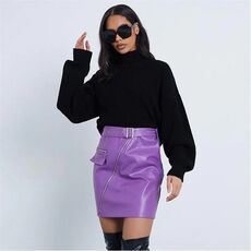 I Saw It First Zip Front Belted Faux Leather Mini Skirt