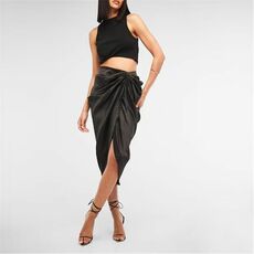 Missguided Ruched Asymmetric Satin Midi Skirt