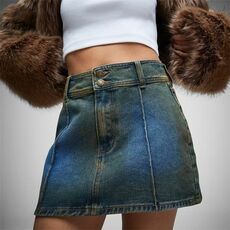 Missguided Washed Seam Detail Denim Mini Skirt