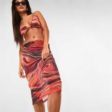 Missguided Abstract Print  Mesh Beach Cover Up Midi Skirt
