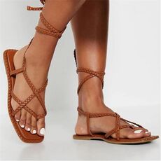 I Saw It First Plaited Lace Up Strappy Sandals