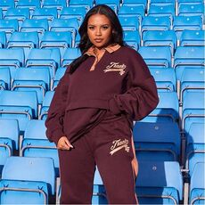 I Saw It First Plus Size Track Embroidered Heavyweight Fleeceback Joggers