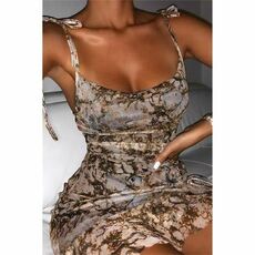 I Saw It First Mesh Marble Print Tie Strap Ruched Bodycon Dress