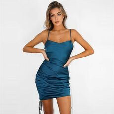 Missguided Satin Cowl Neck Ruched Mini Dress