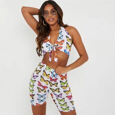 I Saw It First BUTTERFLY PRINT TIE FRONT HALTERNECK CROP TOP