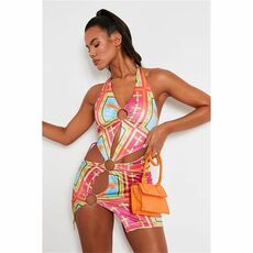I Saw It First Slinky Abstract Print Halterneck Cut Out Mini Dress