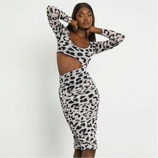 I Saw It First Leopard Print Mesh Long Sleeve Cut Out Bodycon Dress