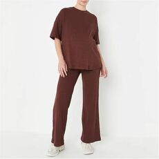 Missguided Rib T Shirt and Wide Leg Trousers Co Ord Set