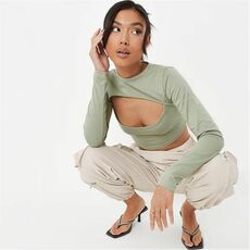 Missguided Cut Out Long Sleeve Crop Top