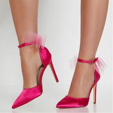 I Saw It First Tulle Oversized Bow Pointed Toe Satin Court Shoe
