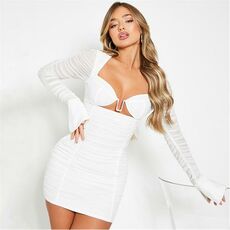 I Saw It First Mesh Long Sleeve Ruched Detail Bodycon Dress