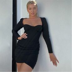 I Saw It First Bengaline Corset Waist Ruched Long Sleeve Bodycon Dress