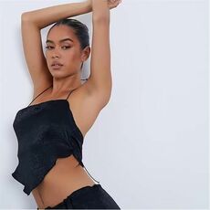 I Saw It First Crinkle Satin Cami Hanky Crop Top