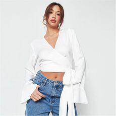 Missguided Wrap Front Flared Sleeve Crop Top