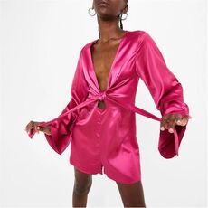 Missguided Tie Front Plunge Satin Playsuit