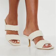I Saw It First Cream Double Strap Low Heeled Towelling Sandals
