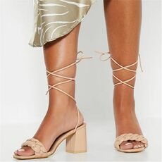 I Saw It First Plaited Puffy Front Lace Up Mid Heel Sandals