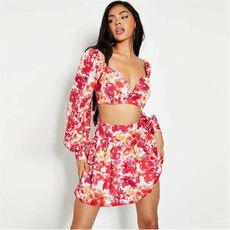 I Saw It First Woven Floral Print Balloon Sleeve Crop Top