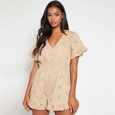 I Saw It First Broiderie Shirred Waist Frill Hem Playsuit