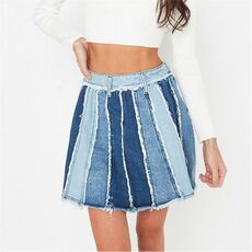 Missguided Petite Exposed Seam Spliced Denim Mini Skirt