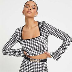 I Saw It First Square Neck Dogtooth Jersey Top