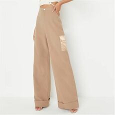 Missguided Tall Turn Up Satin Panel Cargo Trousers