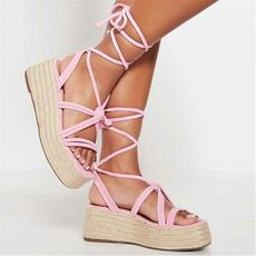 I Saw It First Lace Up Faux Suede Espadrille Flatform Sandals