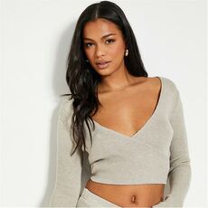 I Saw It First Knitted Wrap Front Long Sleeve Top