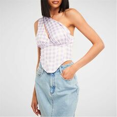 Missguided Gingham One Shoulder Corset Top