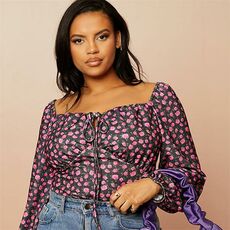 I Saw It First Plus Size Floral Print Crepe Tie Front Milkmaid Bodysuit