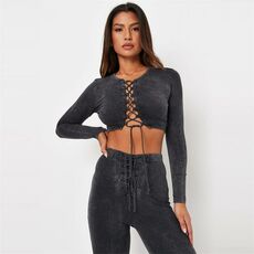 Missguided Lace Up Long Sleeve Crop Top