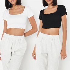 Missguided Shirred Crop Top 2 Pack