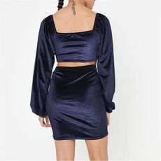 Missguided Petite Velvet Puff Sleeve Crop Top and Skirt Co Ord Set_0