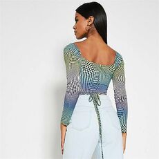 I Saw It First Slinky Printed Ruched Cut Out Long Sleeve Bodysuit_2