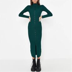 Missguided Petite High Neck Button Front Knit Rib Midaxi Dress