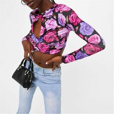 I Saw It First Floral Print Slinky Keyhole Crop Top