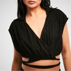 Missguided Faux Suede Wrap Around Crop Shirt_1