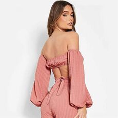 I Saw It First Textured Off The Shoulder Long Sleeve Crop Top Co-Ord_2